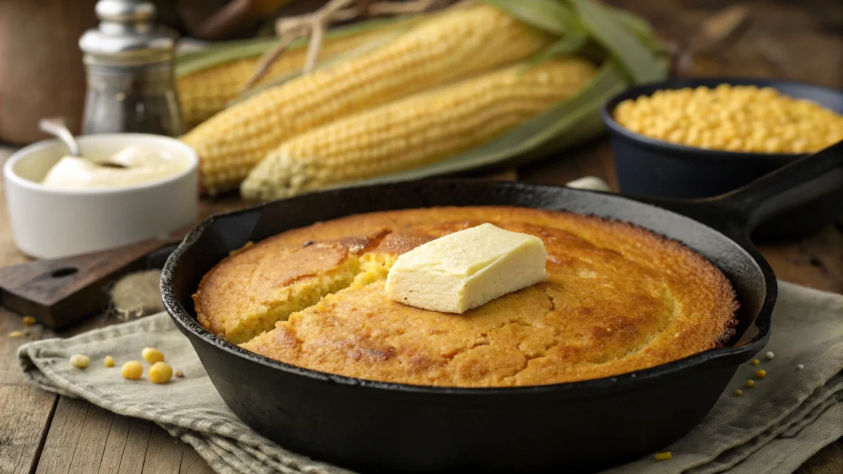 cornbread and southern cornbread
Northern cornbread with chili and Southern cornbread in a skillet with collard greens.