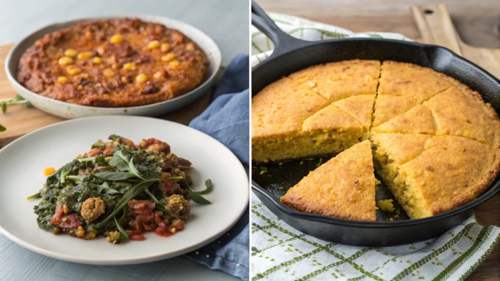 Ingredients for Northern cornbread arranged on a wooden countertop.