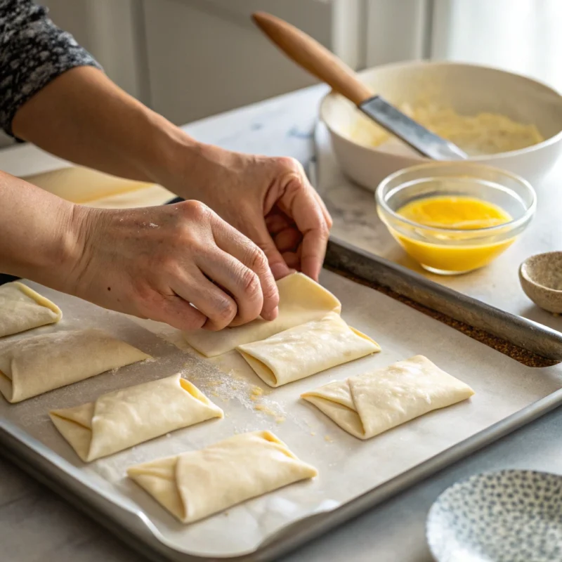 Hands preparing Pepperidge Farm puff pastry and phyllo dough, highlighting their differences. Is Pepperidge Farm Puff Pastry the Same as Phyllo?